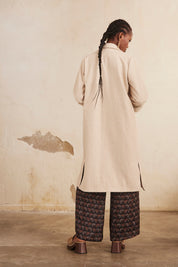 CLOTH COAT WITH FUR CUFF - IVORY