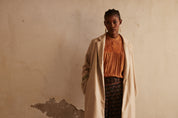 CLOTH COAT WITH FUR CUFF - IVORY