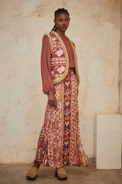 Long Printed Pleated Skirt - Magenta