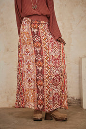 Long Printed Pleated Skirt - Magenta