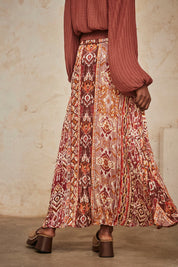 Long Printed Pleated Skirt - Magenta