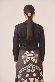 BLUSA JACQUARD CINTURA CON FRUNCIDO - BLACK
