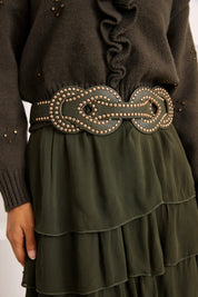 CINTURÓN FAJÍN TACHUELAS - VERDE