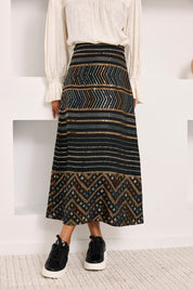 MULTICOLOR BORDER SKIRT - BLACK