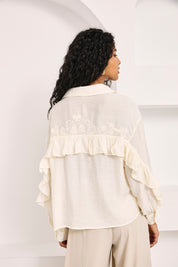 BLUSA VOLANTES ESPALDA BORDADA - IVORY