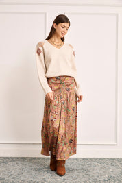 MULTICOLOR FLORAL PRINT SKIRT - PINK