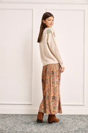 MULTICOLOR FLORAL PRINT SKIRT - PINK