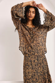 PAISLEY FLUID BLOUSE WITH RUFFLES - MAUVE - MAUVE