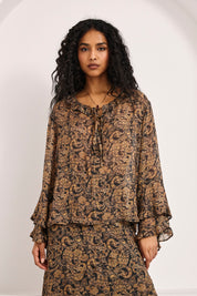 PAISLEY FLUID BLOUSE WITH RUFFLES - MAUVE - MAUVE