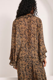 PAISLEY FLUID BLOUSE WITH RUFFLES - MAUVE - MAUVE