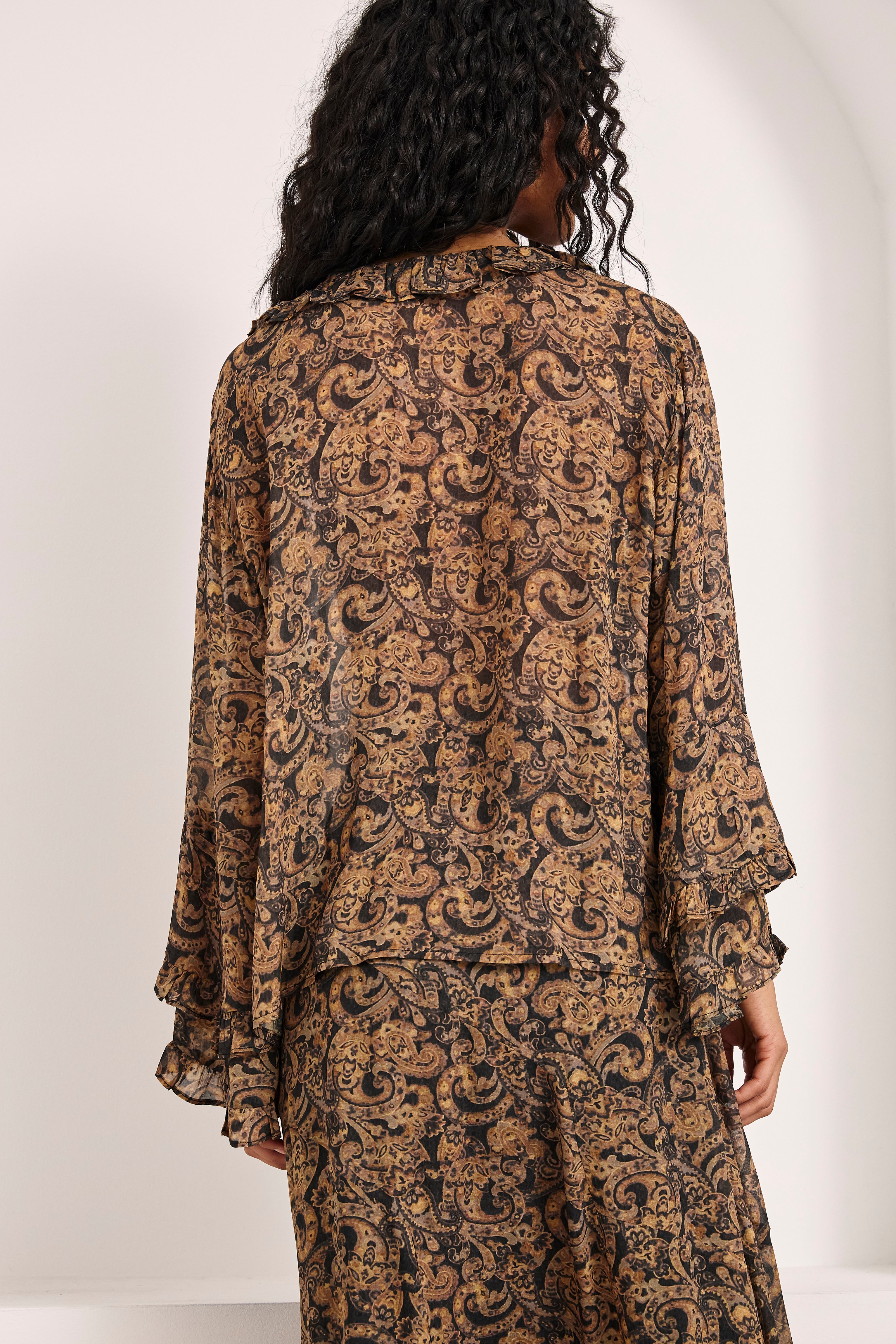 PAISLEY FLUID BLOUSE WITH RUFFLES - MAUVE - MAUVE