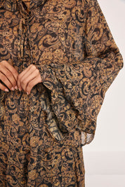 PAISLEY FLUID BLOUSE WITH RUFFLES - MAUVE - MAUVE