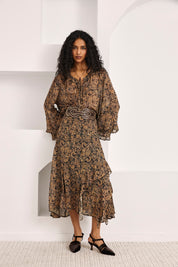 PAISLEY FLUID BLOUSE WITH RUFFLES - MAUVE - MAUVE