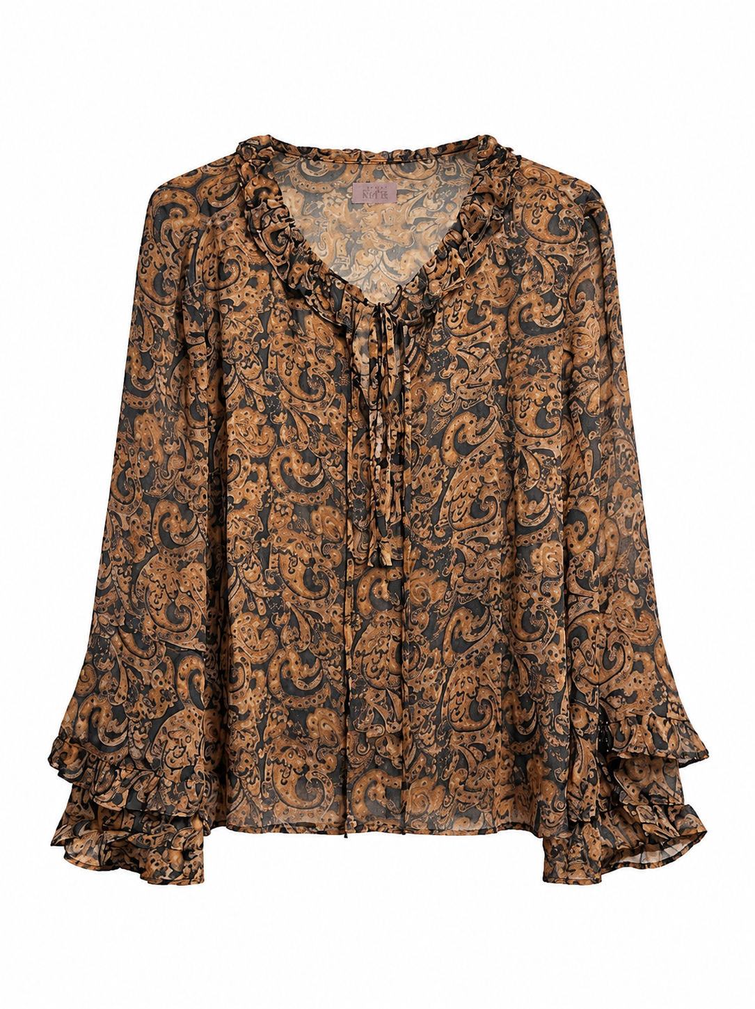 PAISLEY FLUID BLOUSE WITH RUFFLES - MAUVE - MAUVE