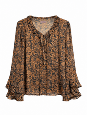 PAISLEY FLUID BLOUSE WITH RUFFLES - MAUVE - MAUVE