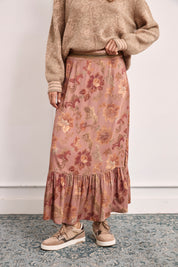 FALDA FLORAL VOLANTE - ROSA