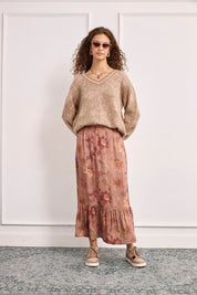 FALDA FLORAL VOLANTE - ROSA