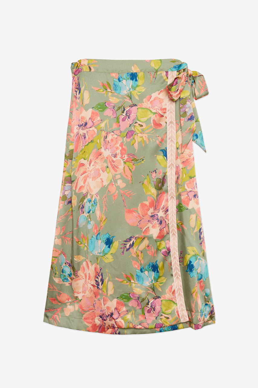 FALDA MIDI PAREO ESTAMPADA - VERDE