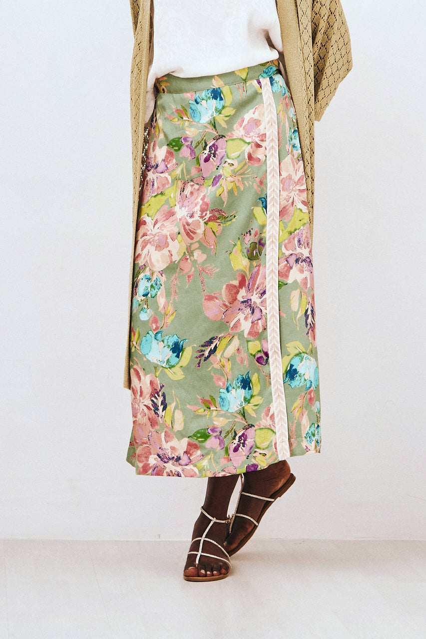 FALDA MIDI PAREO ESTAMPADA - VERDE