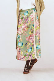 FALDA MIDI PAREO ESTAMPADA - VERDE