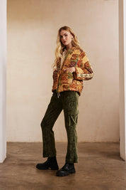 STRAIGHT FIT CARGO PANTS IN VELVET - KHAKI