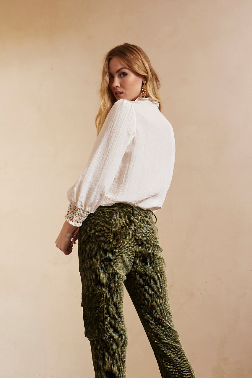 PANTALON RECTO CARGO EN VELVET - KHAKI