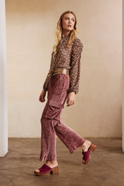 PANTALON RECTO CARGO EN VELVET - ROSE