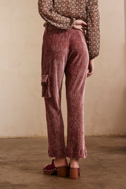 STRAIGHT FIT CARGO PANTS IN VELVET - ROSE