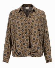 RETRO PRINT STUDDED BLOUSE - KHAKI - KHAKI