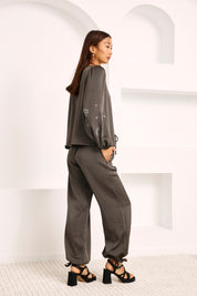 BLUSA SEDOSA LAZOS Y LENTEJUELAS - GRIS
