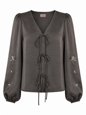 BLUSA SEDOSA LAZOS Y LENTEJUELAS - GRIS