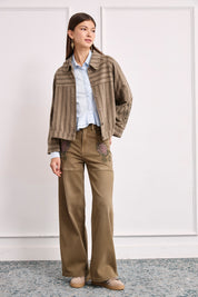 CHAQUETA RAYAS BORDADOS - CAQUI