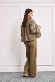 CHAQUETA RAYAS BORDADOS - CAQUI