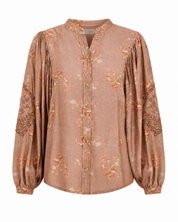 MAO COLLARED FLORAL BLOUSE - CHOCOLATE - CAMEL
