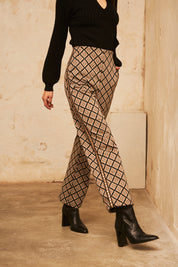 Straight-cut jacquard trousers with studs - black