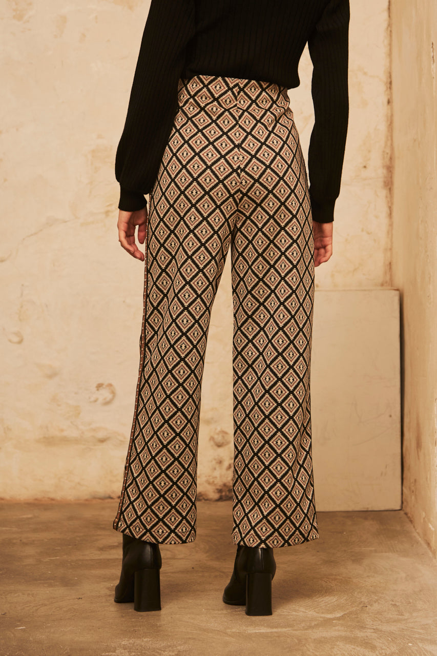 Straight-cut jacquard trousers with studs - black