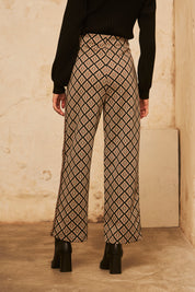 Straight-cut jacquard trousers with studs - black