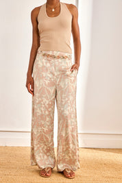 PANTALÓN FLORES CINTURA JOYA - ROSA