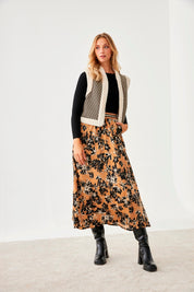 FALDA MIDI FLORAL - BLACK
