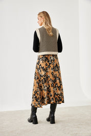 FALDA MIDI FLORAL - BLACK