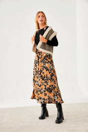 FALDA MIDI FLORAL - BLACK