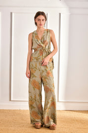 TOP CUELLO SMOKING FLORES - AZUL