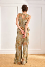 TOP CUELLO SMOKING FLORES - AZUL