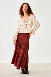BLUSA VOLANTE FILIGRANAS BORDADAS - IVORY
