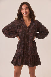 VESTIDO CAMISERO VOLANTE - CHOCOLATE