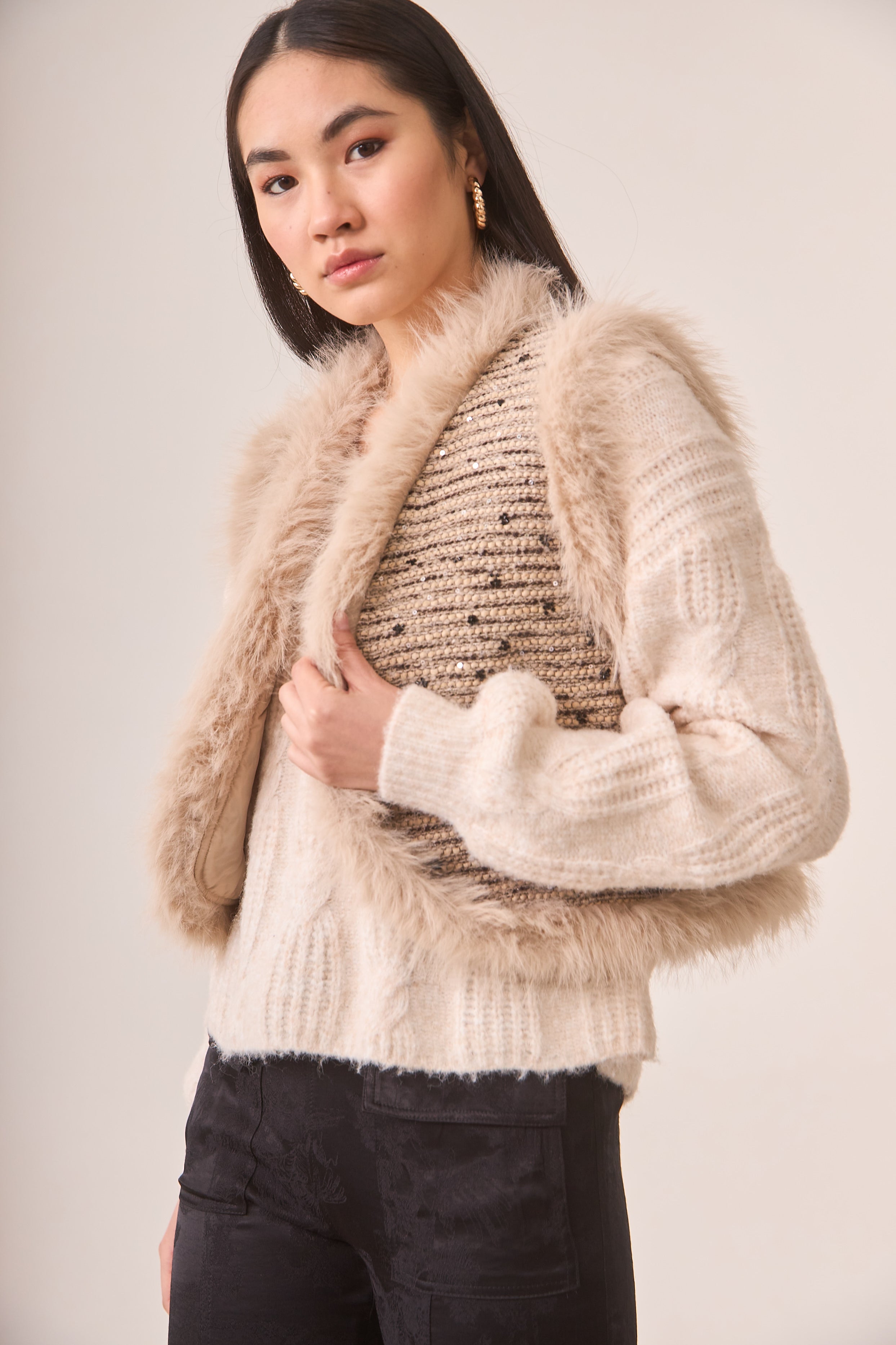 CHALECO TWEED FANTASÍA PELO - IVORY