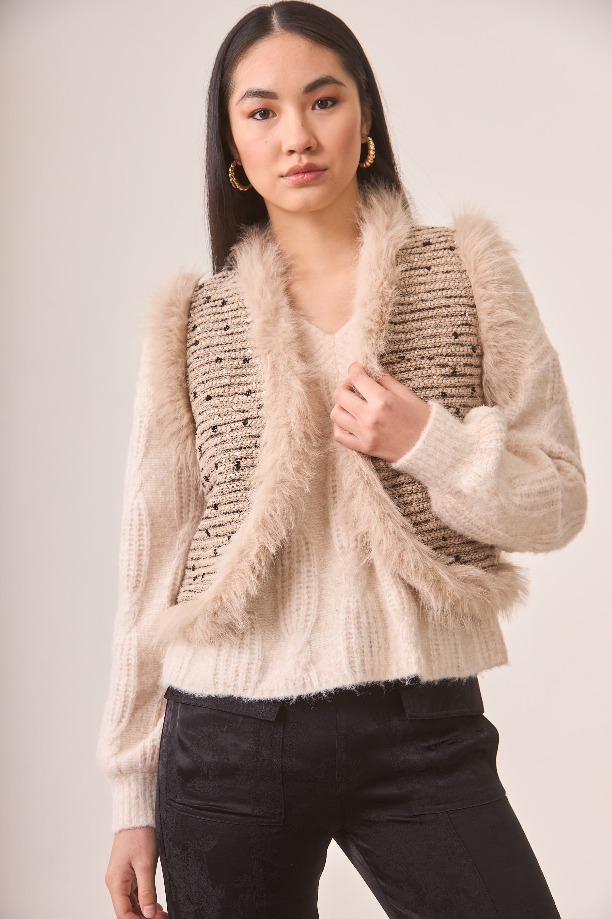 CHALECO TWEED FANTASÍA PELO - IVORY