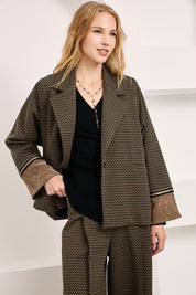 CHAQUETA JACQUARD PUÑOS TERCIOPELO - NEGRO