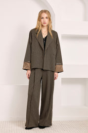 CHAQUETA JACQUARD PUÑOS TERCIOPELO - NEGRO