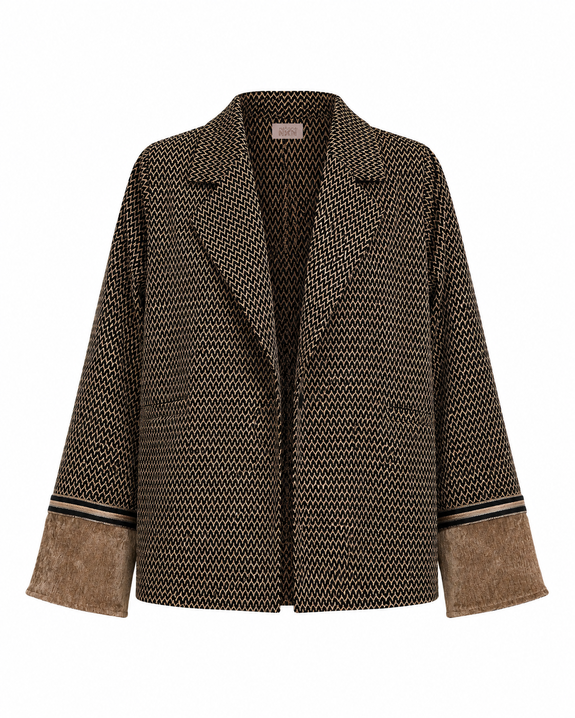 CHAQUETA JACQUARD PUÑOS TERCIOPELO - NEGRO